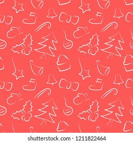 Merry Christmas icon hand drawn style seamless pattern. Vector illustration wallpaper and background.