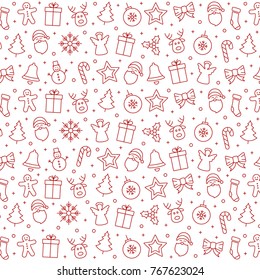 merry christmas icon pattern elements red white background
