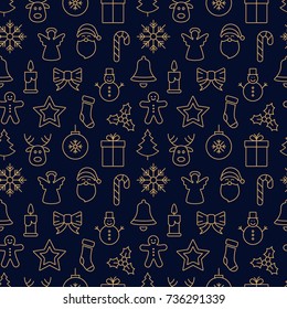 merry christmas icon pattern seamless elements golden background