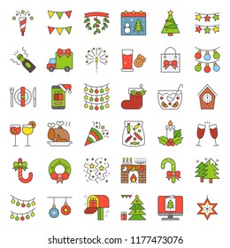 Merry Christmas icon set 3, Xmas party concept, filled outline editable stroke