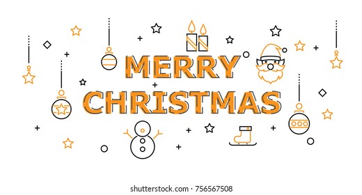 Merry Christmas with Icon Set in Concept of Happy New Year and Merry Christmas Web Header. Flat Thin line designed vector illustration on white Background. Editable Stroke.