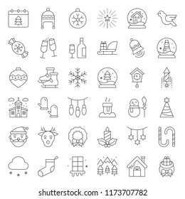 Merry Christmas icon set, outline editable stroke