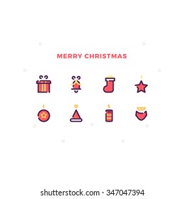 Merry Christmas icon set outline color 