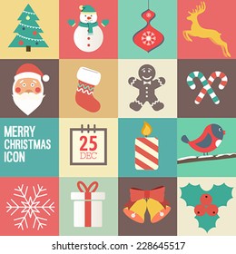 merry Christmas icon set. Vector illustration.