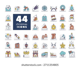 Vector de conjunto de iconos de Navidades felices. Signo de invierno. Símbolo de gráfico para el Sitio web del acontecimiento y de la fiesta y diseño de los App, logotipo, App, UI