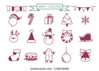 merry christmas icon set with white background