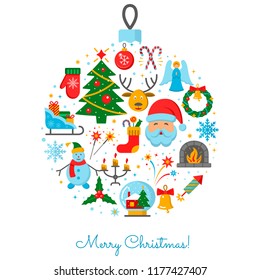 Merry Christmas icons. Elegant minimal design in flat style. Christmas party elements. Colorfull pictograms for web site design and mobile apps.