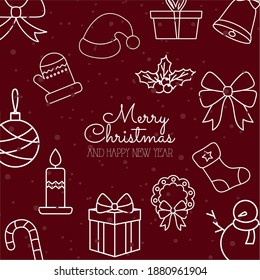 merry christmas icons on red background design, winter season and decoration theme Vector illustration