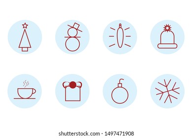 Merry Christmas icons set. New Year. Vector illustration, signs for celebration christmas party. Outline symbol collection.
