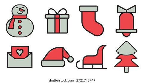 Conjunto de iconos de feliz Navidad Ilustración vectorial