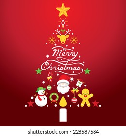 Merry Christmas, Icons in Christmas Tree Shape 