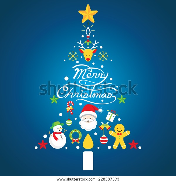 Merry Christmas Icons Christmas Tree Shape Stock Vektorgrafik Lizenzfrei