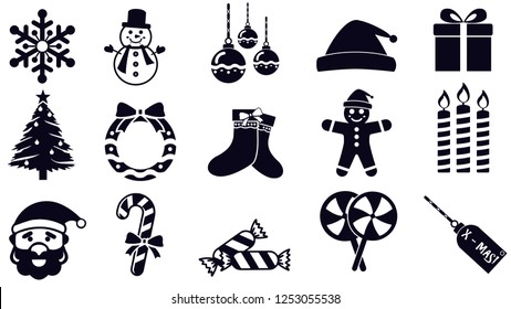 Merry Christmas Icons Vector Symbol Set for Your Design