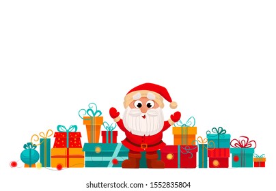 Merry Christmas illusrtarion. Cartoon vector picture of  Santa and presents.