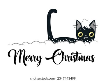 Merry Christmas illustration cute cat cartoon vector isolated on transparent background