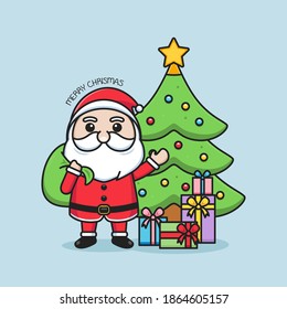 Merry christmas illustration with cute santa claus