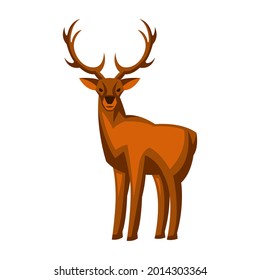 Merry Christmas illustration of deer. Holiday icon in cartoon style.