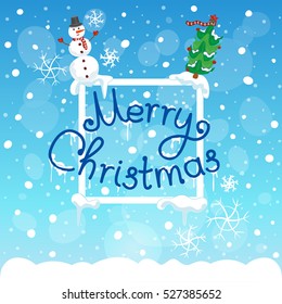 Merry Christmas illustration. Falling snowflakes. 2017. Merry Christmas illustration