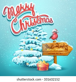 Fröhliche Weihnachtsgrafik mit Tanne, Zeiger, Stierkämpfer