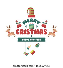 Merry christmas illustration with flat icon vector