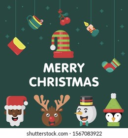 Merry christmas illustration with flat icon vector