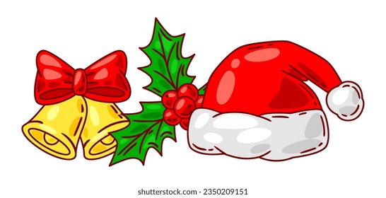 Merry Christmas illustration. Holiday objects in cartoon style.