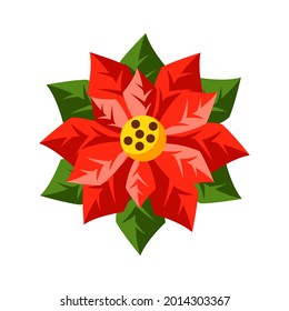 Merry Christmas illustration of poinsettia flower. Holiday icon in cartoon style.