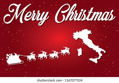 A Merry Christmas Illustration with Santa landing in the Country of Italy