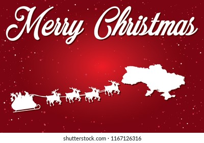 Merry Christmas Illustration with Santa landing in the Country of Ukraine