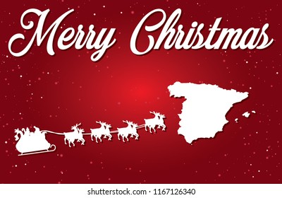 Merry Christmas Illustration with Santa landing in the Country of Spain