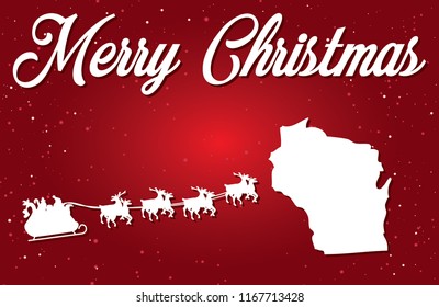 A Merry Christmas Illustration with Santa landing in the State of Wisconsin