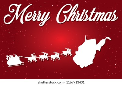 A Merry Christmas Illustration with Santa landing in the State of West Virginia