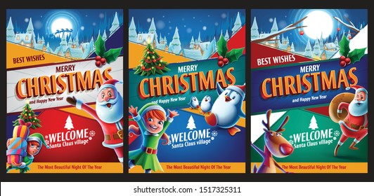 merry christmas illustration set banner 