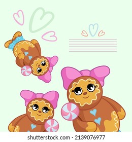 Merry Christmas illustration with Christmas theme gingerbread men. Greeting card design template