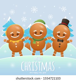 Merry christmas illustration with three cookies