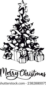 Merry Christmas illustration with Christmas tree and the phrase merry chistmas
