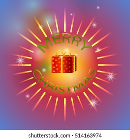 Merry Christmas illustration with typographic design and shiny holiday elements on red,blue and full color background.