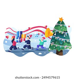 Feliz Navidad Ilustración usando la vista de Vector de estilo moderno