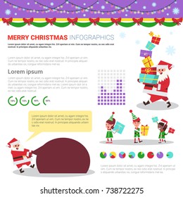 Merry Christmas Infographic Elements Set, Templates With Text Copy Space, Charts And Graphs Flat Vector Illustration