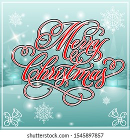 Merry Christmas inscription, snowdrifts, snow, Christmas trees