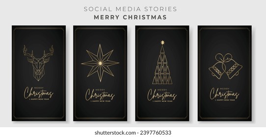 Merry Christmas Instagram Story Template Collection. Luxury and Minimalist Christmas Stories and Greeting Card Design