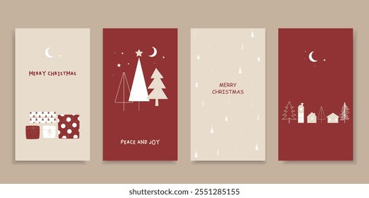 Feliz Navidades Instagram Story Colección de Plantilla. Historias de Navidades lindas y minimalistas y diseño de tarjetas de felicitación.