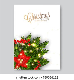 Merry Christmas Invitatiom fir poinsettia snowflake