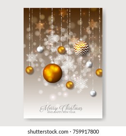 Merry Christmas Invitation with balls snowflake