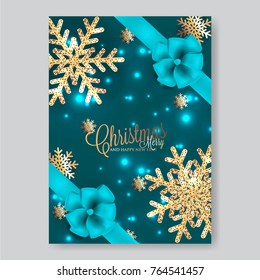 Merry Christmas invitation with gift box with red bow fir 