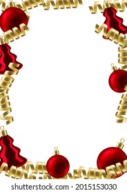 Merry Christmas invitation or greeting card with balls and serpentine. Happy New Year celebration.