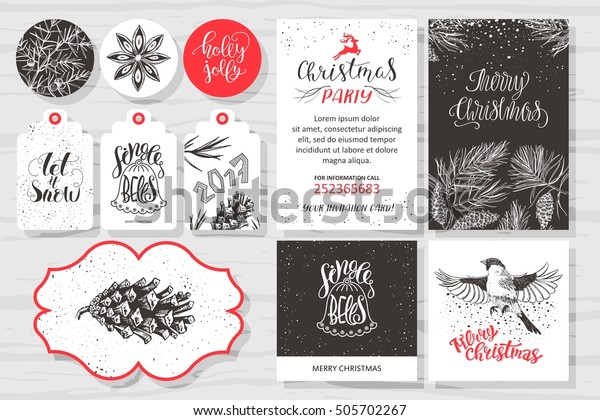 Merry Christmas Invitation Set Vector Printable Stock Vector Royalty Free