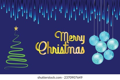 Merry Christmas invitation template with Christmas tree, ice globe ball, fireworks sky, decorative banner for Christmas celebration, vector art illustration