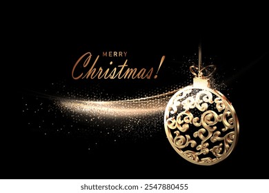 Feliz Natal. Componente de design isolado, arco de ouro com decorações de árvore de Natal retro.