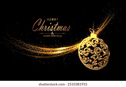 Feliz Natal. Elemento de design isolado, arco dourado glitter com brinquedo árvore de Natal retro.
